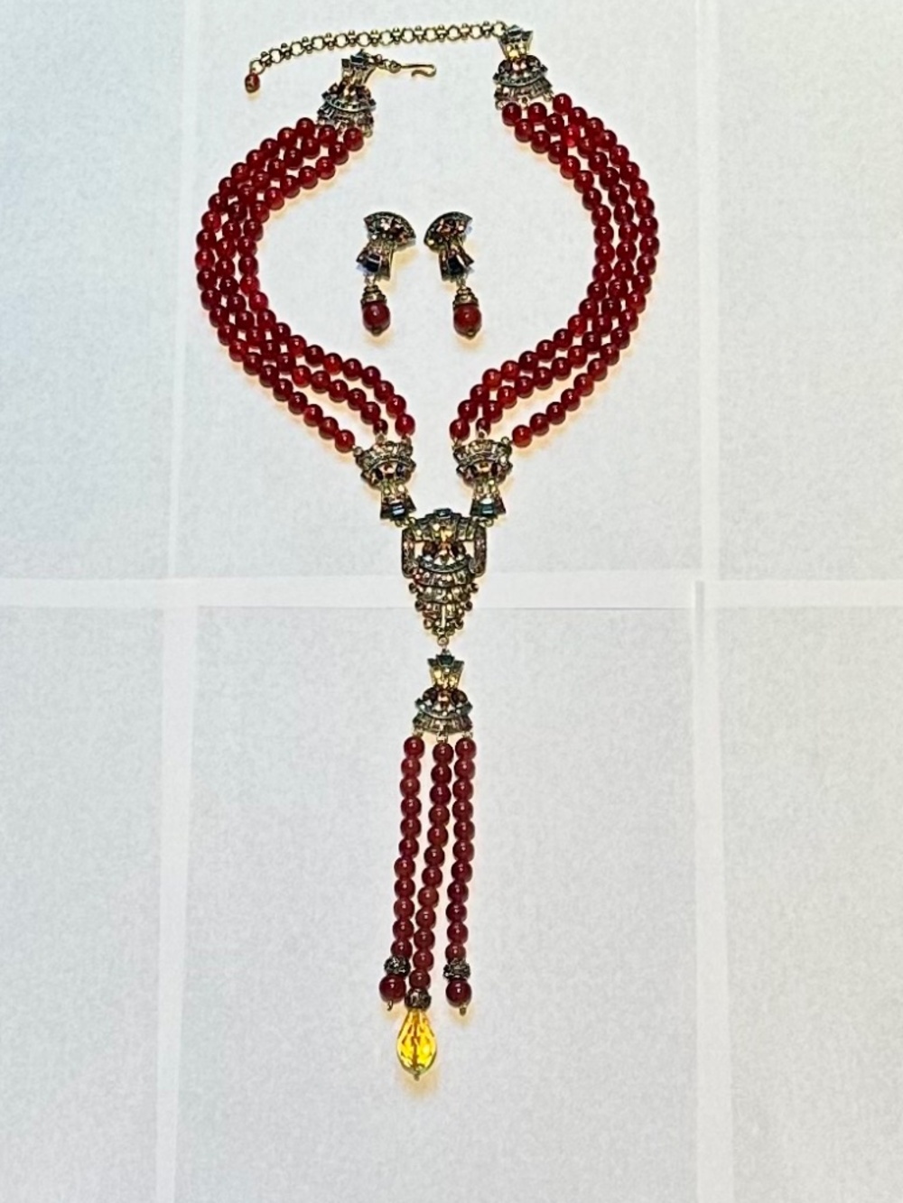 Heidi Daus Majestic Elegance Beaded Tassel Necklace & Crystal Earrings Set NWOB